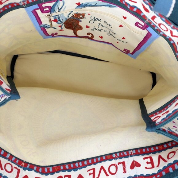 BRIGHTON Bella Tile Tote Love Is All You Need Purse Multicolor Canvas Book Bag - Picture 4 of 4